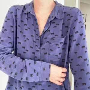 Blue Bear Pattern Fossil Silk Blouse